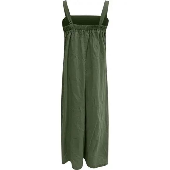 NEW Linen Soft Cotton Sleeveless Loose Jumpsuit Adjustable Straps L Olive Green - Picture 14 of 15